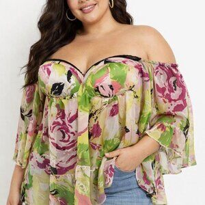 Bebe Off Shoulder Flowy Flower Top Size Large